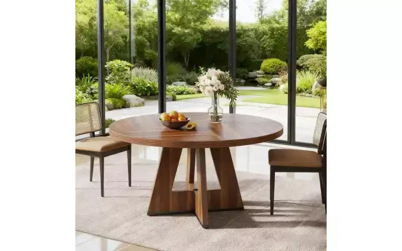 TUYOHW Table à manger en bois avec plateau épaissi, table de cuisine ronde de 120 cm pour 4 à 6 personnes, table spacieuse et multifonctionnelle pour salle à manger et salon