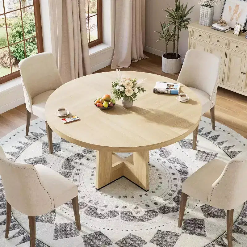 Table à manger ronde de 47" pour 4 à 6 personnes - Table de cuisine circulaire avec piètement robuste, pour salon, cuisine, appartement