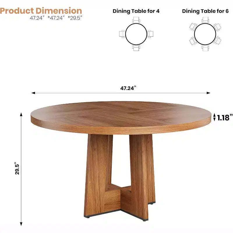 Table à manger ronde de 47" pour 4 à 6 personnes - Table de cuisine circulaire avec piètement robuste, pour salon, cuisine, appartement