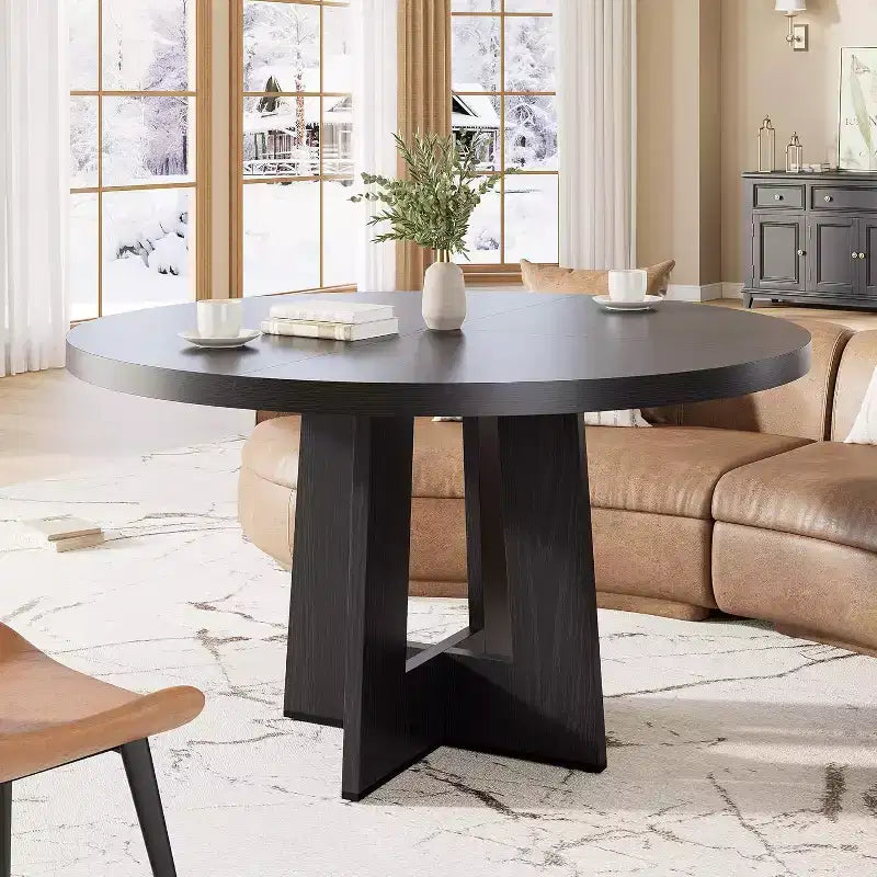 Table à manger ronde de 47" pour 4 à 6 personnes - Table de cuisine circulaire avec piètement robuste, pour salon, cuisine, appartement