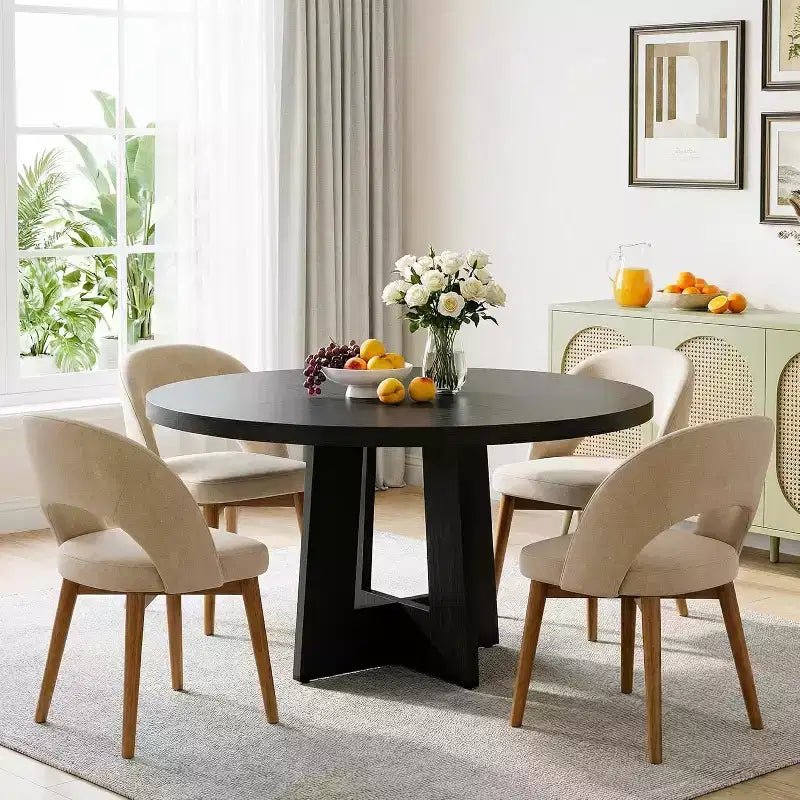 Table à manger ronde de 47" pour 4 à 6 personnes - Table de cuisine circulaire avec piètement robuste, pour salon, cuisine, appartement