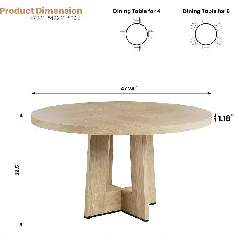 Table à manger ronde de 47" pour 4 à 6 personnes - Table de cuisine circulaire avec piètement robuste, pour salon, cuisine, appartement