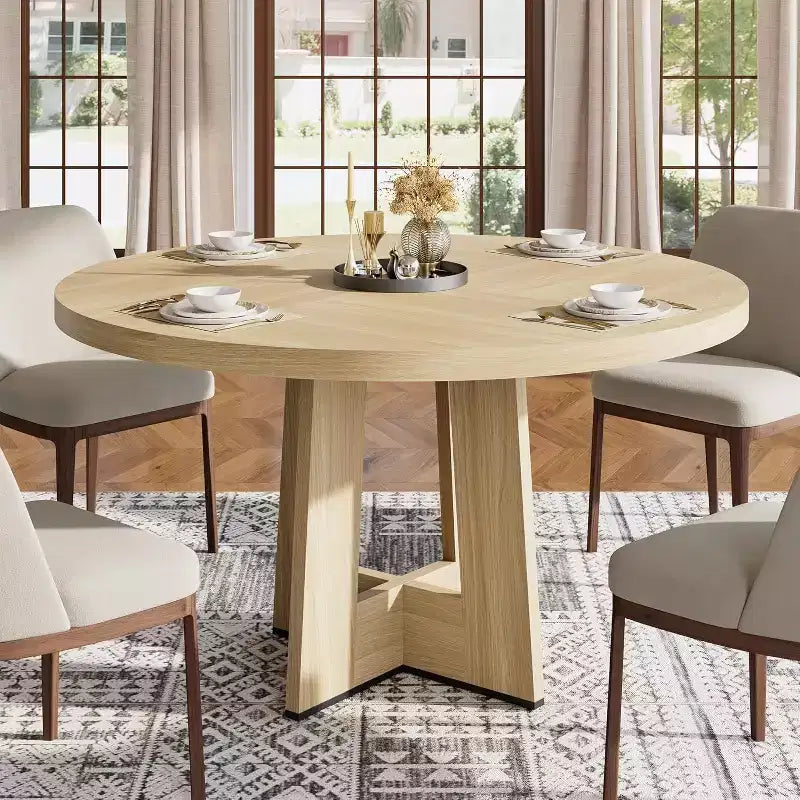 Table à manger ronde de 47" pour 4 à 6 personnes - Table de cuisine circulaire avec piètement robuste, pour salon, cuisine, appartement