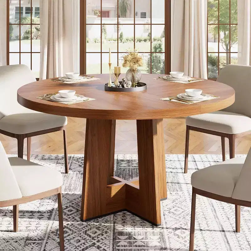 Table à manger ronde de 47" pour 4 à 6 personnes - Table de cuisine circulaire avec piètement robuste, pour salon, cuisine, appartement