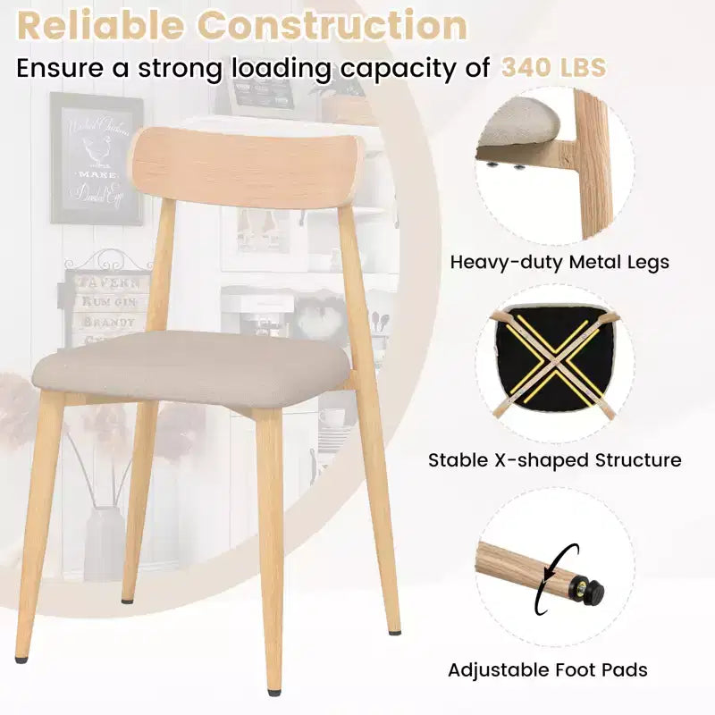 Costway Chaises de salle à manger modernes rembourrées Lot de 2 en tissu de lin Chaise d'appoint sans accoudoirs de style moderne du milieu du siècle avec pieds en métal imitation bois