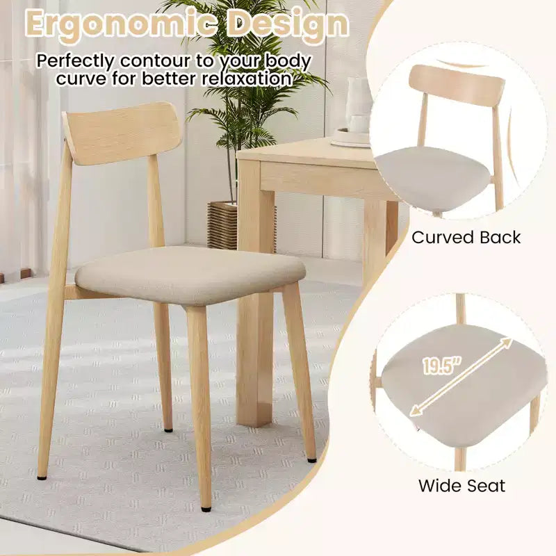 Costway Chaises de salle à manger modernes rembourrées Lot de 2 en tissu de lin Chaise d'appoint sans accoudoirs de style moderne du milieu du siècle avec pieds en métal imitation bois