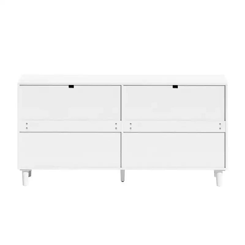 MAYEERTY 59 Armoire de rangement en rotin avec 6 tiroirs, poignée en métal et pieds en bois pour salon et chambre à coucher Blanc