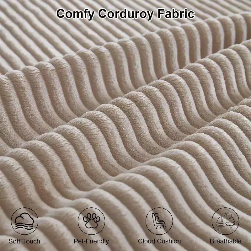 MooxvMoo Canapé d'angle confortable en velours côtelé avec méridienne, canapé sectionnel modulaire de 267 cm avec coussins et assise profonde, aucun assemblage requis, camel