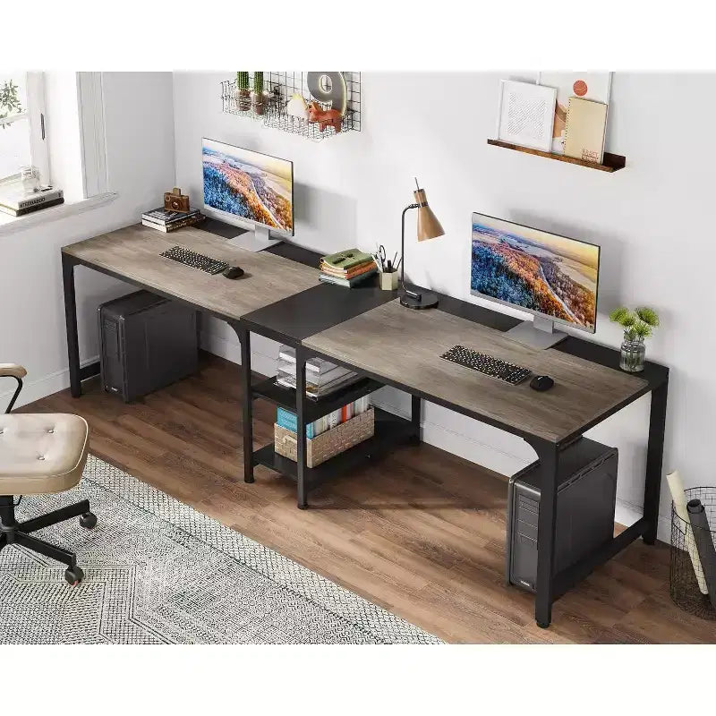 Bureau d'ordinateur double Lantine de 90,5 pouces, grande table d'étude pour deux personnes
