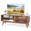 Costway TV Stand w/Sliding Door Adjustable Shelves & Rubber Wood Legs for TVs up to 55''