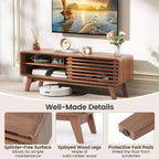Meuble TV Costway avec porte coulissante, étagères réglables et pieds en bois d'hévéa pour TV jusqu'à 55''