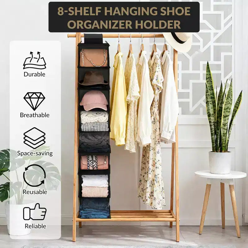 COZONY Lot de 3 organiseurs de chaussures suspendus pour placard, support de rangement à 8 étagères avec 2 crochets, installation sans outils, étagère peu encombrante pour chaussures et sacs à main