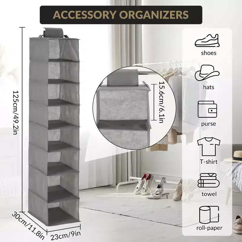 COZONY Lot de 3 organiseurs de chaussures suspendus pour placard, support de rangement à 8 étagères avec 2 crochets, installation sans outils, étagère peu encombrante pour chaussures et sacs à main