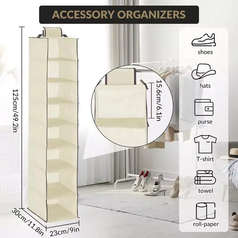 COZONY Lot de 3 organiseurs de chaussures suspendus pour placard, support de rangement à 8 étagères avec 2 crochets, installation sans outils, étagère peu encombrante pour chaussures et sacs à main