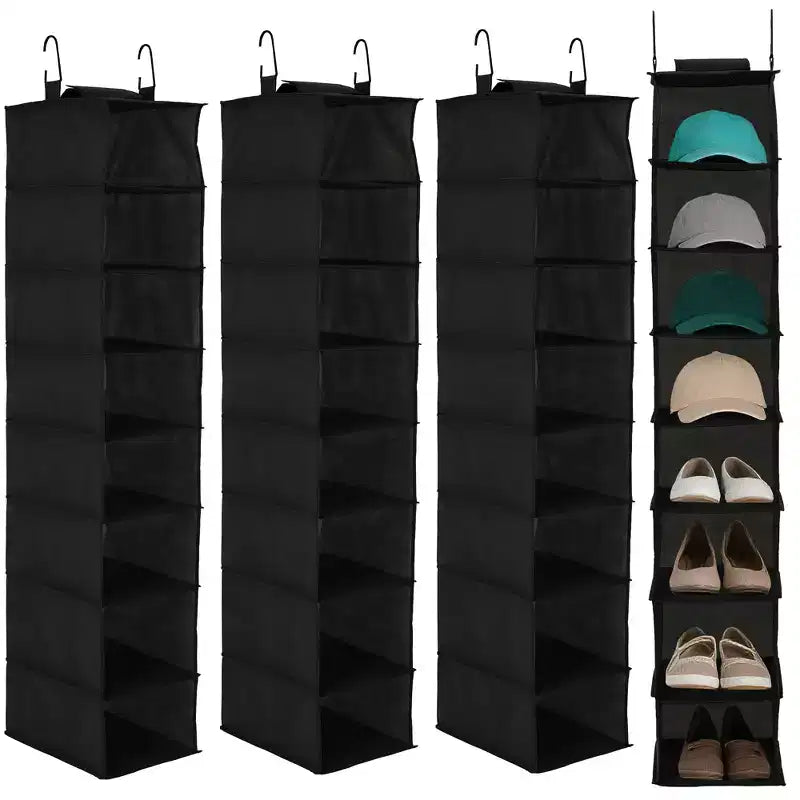 COZONY Lot de 3 organiseurs de chaussures suspendus pour placard, support de rangement à 8 étagères avec 2 crochets, installation sans outils, étagère peu encombrante pour chaussures et sacs à main
