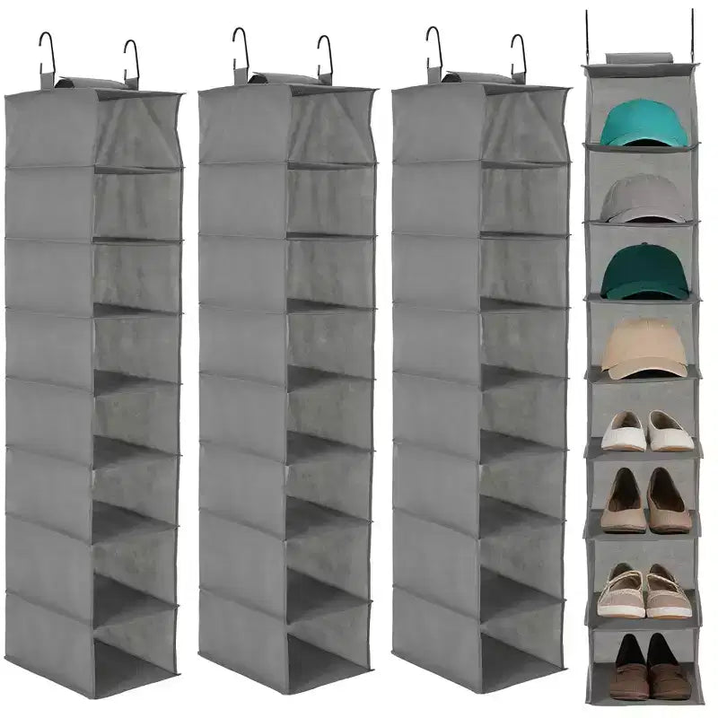 COZONY Lot de 3 organiseurs de chaussures suspendus pour placard, support de rangement à 8 étagères avec 2 crochets, installation sans outils, étagère peu encombrante pour chaussures et sacs à main