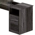 Bureau d'angle en L Balconera avec tiroirs, bureau d'ordinateur d'angle de 60 pouces avec prises de courant et plateau élévateur avec armoire de rangement et lumières LED Gris