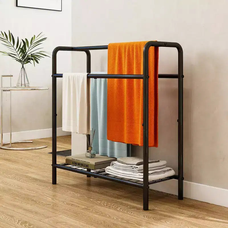 VIYET 30 Porte-serviettes en métal à 3 niveaux, Support de rangement noir autoportant (Organisateur d'affichage pour salle de bain/chambre/piscine)