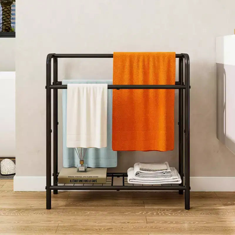 VIYET 30 Porte-serviettes en métal à 3 niveaux, Support de rangement noir autoportant (Organisateur d'affichage pour salle de bain/chambre/piscine)