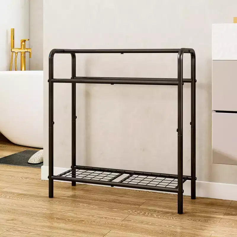 VIYET 30 Porte-serviettes en métal à 3 niveaux, Support de rangement noir autoportant (Organisateur d'affichage pour salle de bain/chambre/piscine)