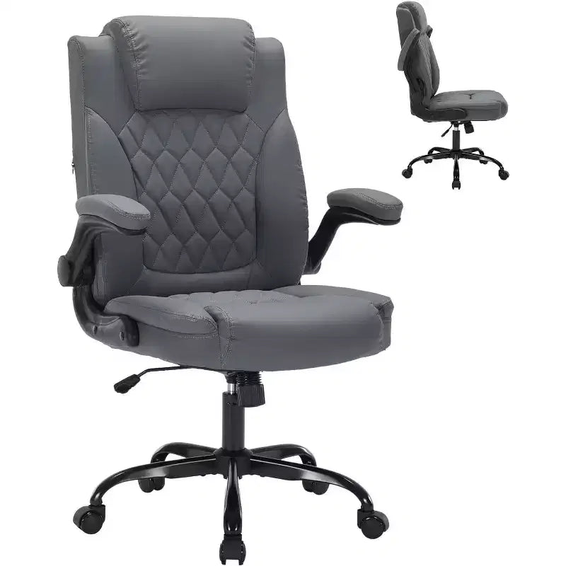 Fauteuil de bureau exécutif en cuir, chaise de bureau ergonomique robuste de 158 kg avec soutien lombaire, accoudoirs rembourrés relevables, verrouillage de l'inclinaison, pivotement à 360°