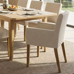 Ensemble de salle à manger 9 pièces avec rallonge, comprenant 6 chaises sans accoudoirs et 2 fauteuils en lin neutre, pieds en bois massif, style moderne-Panipeachy
