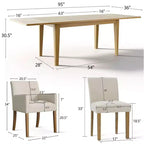 Ensemble de salle à manger 9 pièces avec rallonge, comprenant 6 chaises sans accoudoirs et 2 fauteuils en lin neutre, pieds en bois massif, style moderne-Panipeachy