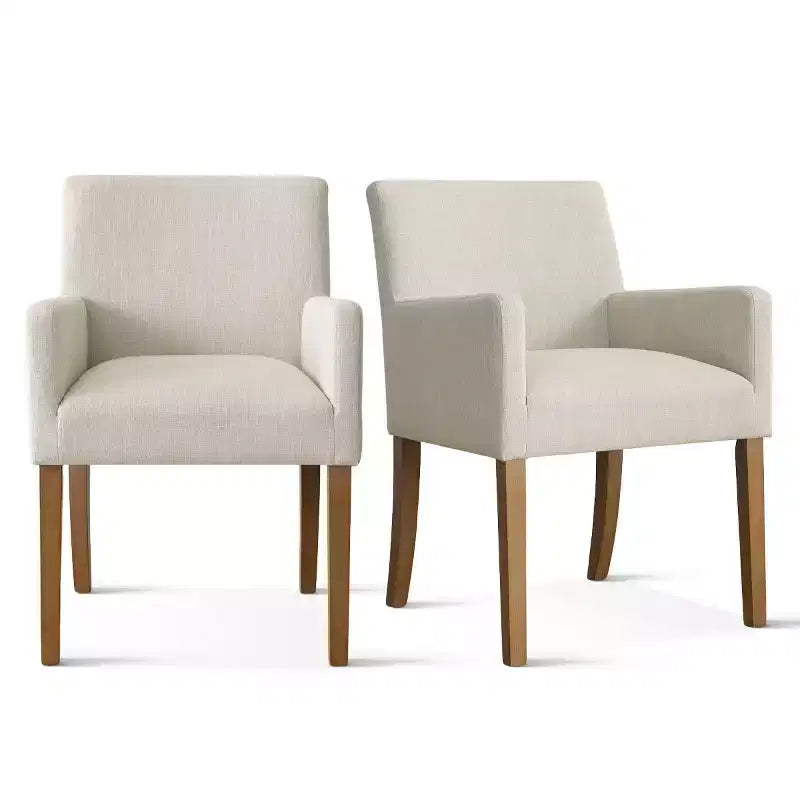 Ensemble de salle à manger 9 pièces avec rallonge, comprenant 6 chaises sans accoudoirs et 2 fauteuils en lin neutre, pieds en bois massif, style moderne-Panipeachy
