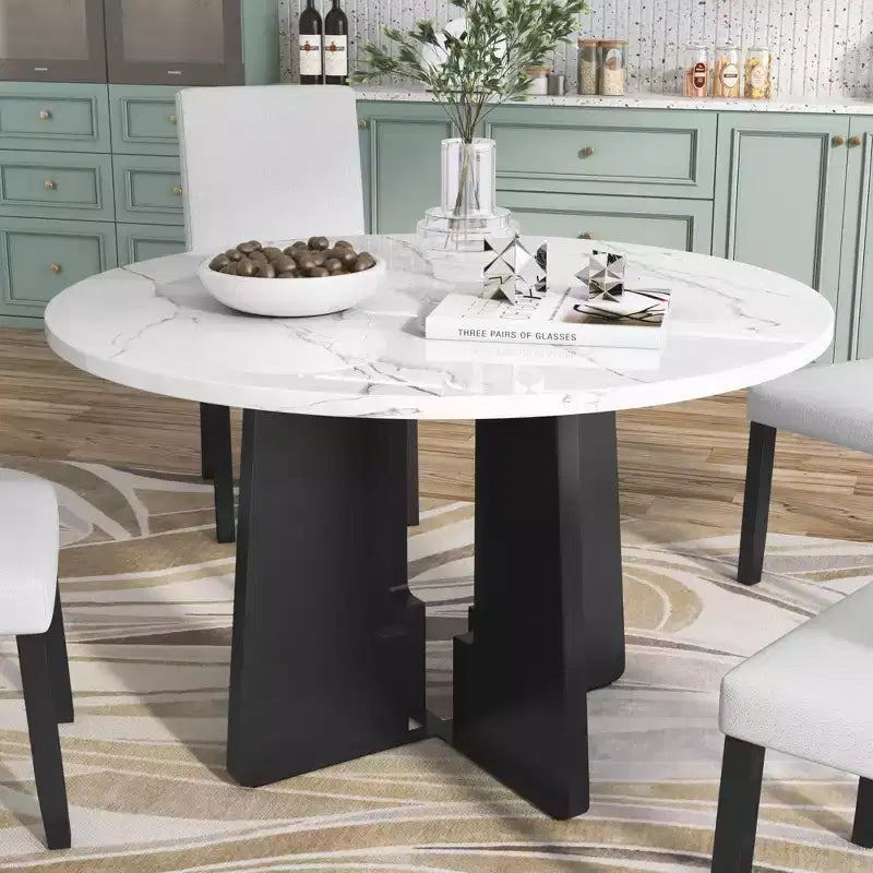 Table à manger ronde GDFStudio Hoffman de 43 pouces avec plateau en similicuir marbré