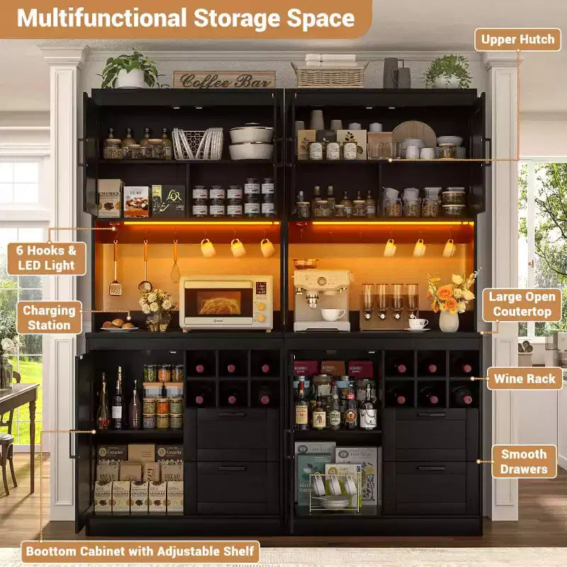 Besiost Meuble de cuisine avec station de recharge, meuble bar à café et à vin