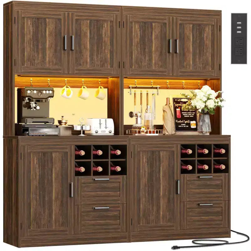 Besiost Meuble de cuisine avec station de recharge, meuble bar à café et à vin