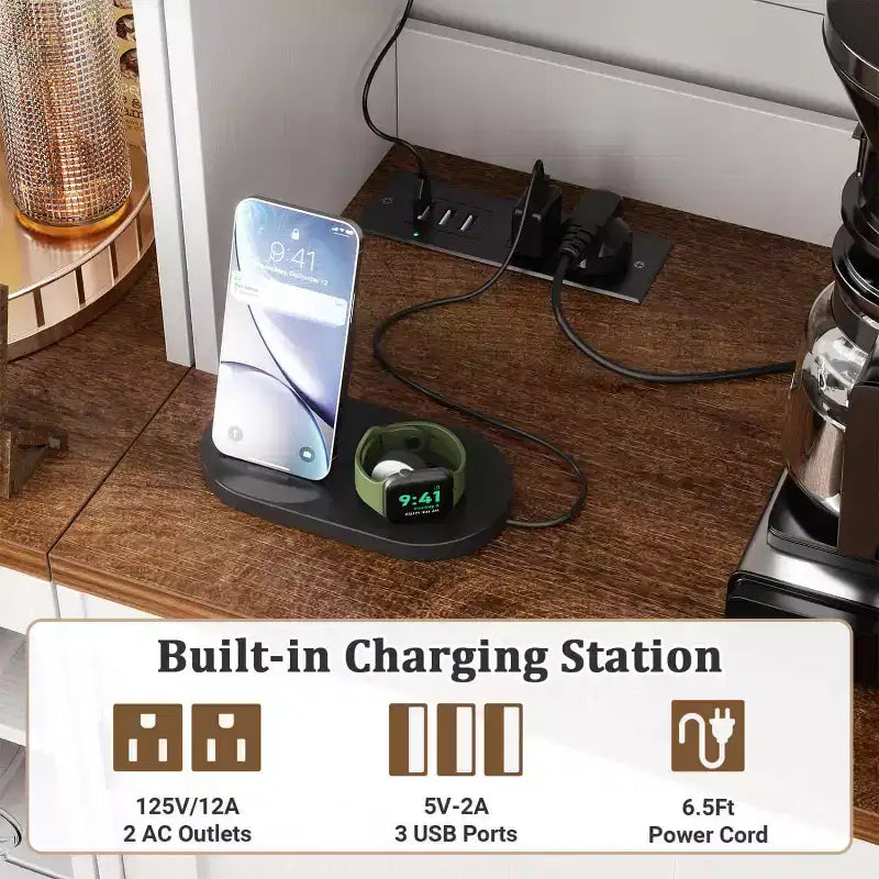 Besiost Meuble de cuisine avec station de recharge, meuble bar à café et à vin
