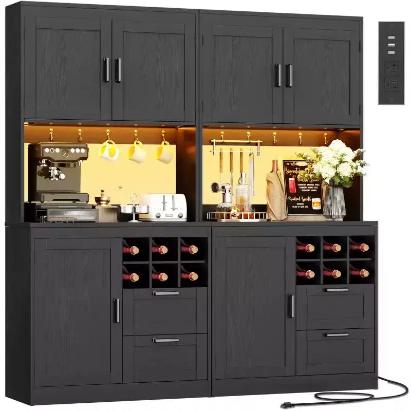 Besiost Meuble de cuisine avec station de recharge, meuble bar à café et à vin