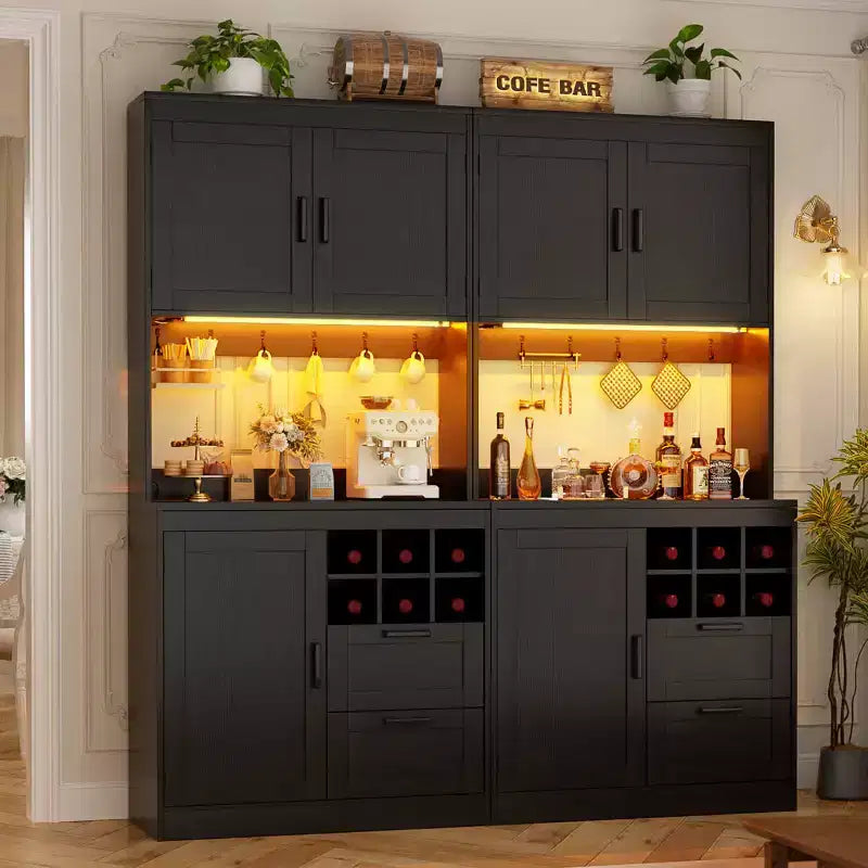 Besiost Meuble de cuisine avec station de recharge, meuble bar à café et à vin