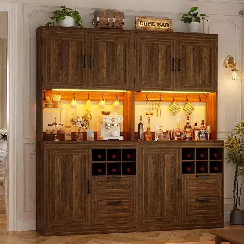 Besiost Meuble de cuisine avec station de recharge, meuble bar à café et à vin