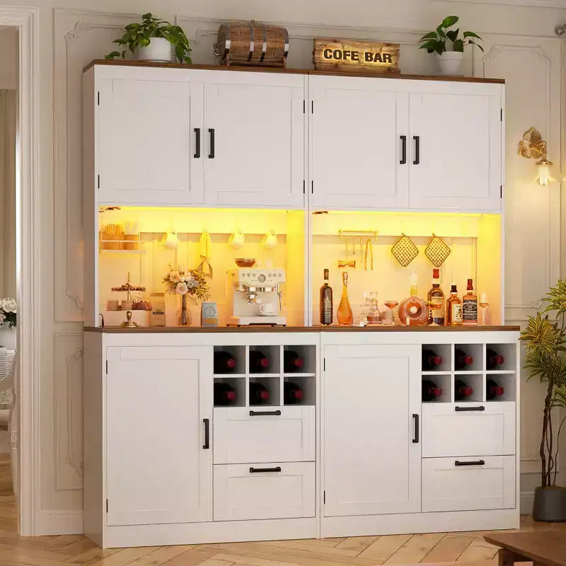 Besiost Meuble de cuisine avec station de recharge, meuble bar à café et à vin