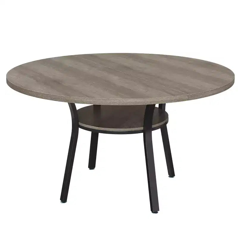 Table à manger ronde de 119 cm pour 4-6 personnes, table de cuisine de style ferme, table de dîner ronde avec étagère de rangement pour cuisine, salon (table uniquement)