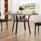 Table à manger ronde de 119 cm pour 4-6 personnes, table de cuisine de style ferme, table de dîner ronde avec étagère de rangement pour cuisine, salon (table uniquement)