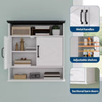 Armoire à pharmacie murale de style rustique 25x23,6 pouces avec porte coulissante et étagères réglables - Rangement blanc pour salle de bain et cuisine