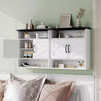 Armoire à pharmacie murale de style rustique 25x23,6 pouces avec porte coulissante et étagères réglables - Rangement blanc pour salle de bain et cuisine