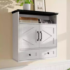 Armoire à pharmacie murale de style rustique 25x23,6 pouces avec porte coulissante et étagères réglables - Rangement blanc pour salle de bain et cuisine