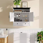 Armoire à pharmacie murale de style rustique 25x23,6 pouces avec porte coulissante et étagères réglables - Rangement blanc pour salle de bain et cuisine