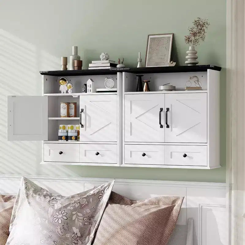 Armoire à pharmacie murale de style rustique 25x23,6 pouces avec porte coulissante et étagères réglables - Rangement blanc pour salle de bain et cuisine