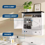 Armoire à pharmacie murale de style rustique 25x23,6 pouces avec porte coulissante et étagères réglables - Rangement blanc pour salle de bain et cuisine