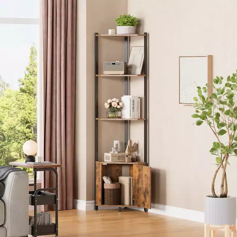 Étagère d'angle à 5 niveaux, pour chambre et salon, bibliothèque d'angle industrielle pour bureau à domicile, cuisine, salle de bain