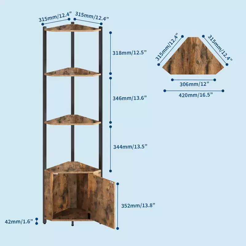 Étagère d'angle à 5 niveaux, pour chambre et salon, bibliothèque d'angle industrielle pour bureau à domicile, cuisine, salle de bain