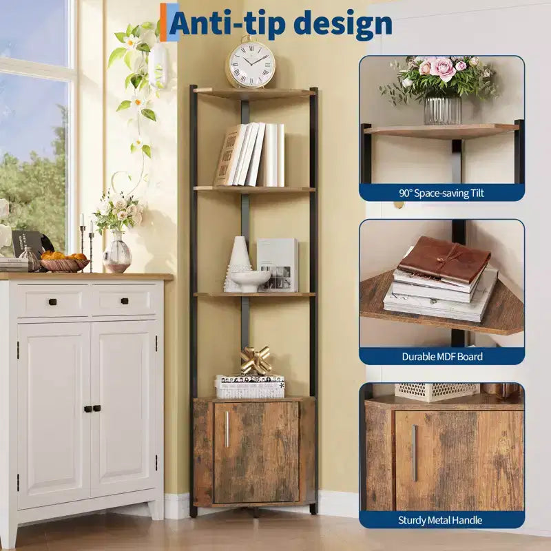 Étagère d'angle à 5 niveaux, pour chambre et salon, bibliothèque d'angle industrielle pour bureau à domicile, cuisine, salle de bain