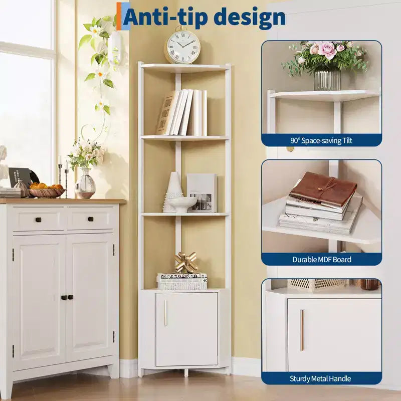 Étagère d'angle à 5 niveaux, pour chambre et salon, bibliothèque d'angle industrielle pour bureau à domicile, cuisine, salle de bain
