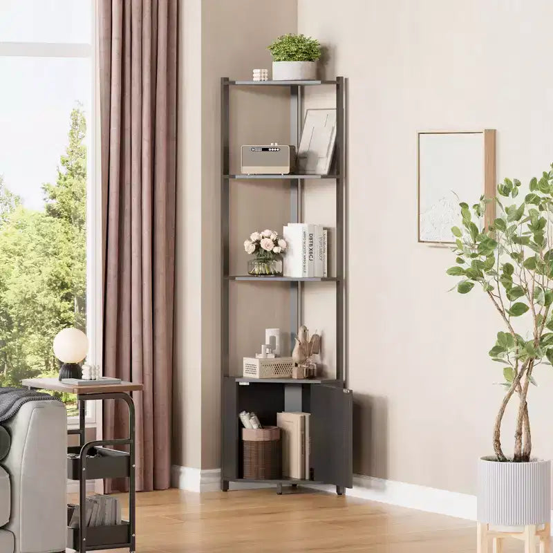 Étagère d'angle à 5 niveaux, pour chambre et salon, bibliothèque d'angle industrielle pour bureau à domicile, cuisine, salle de bain