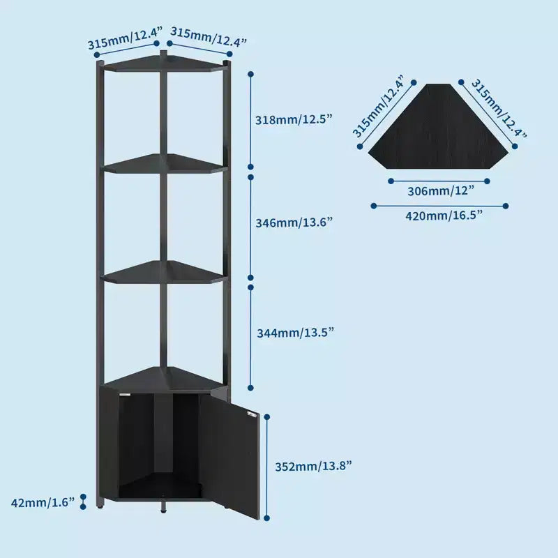 Étagère d'angle à 5 niveaux, pour chambre et salon, bibliothèque d'angle industrielle pour bureau à domicile, cuisine, salle de bain